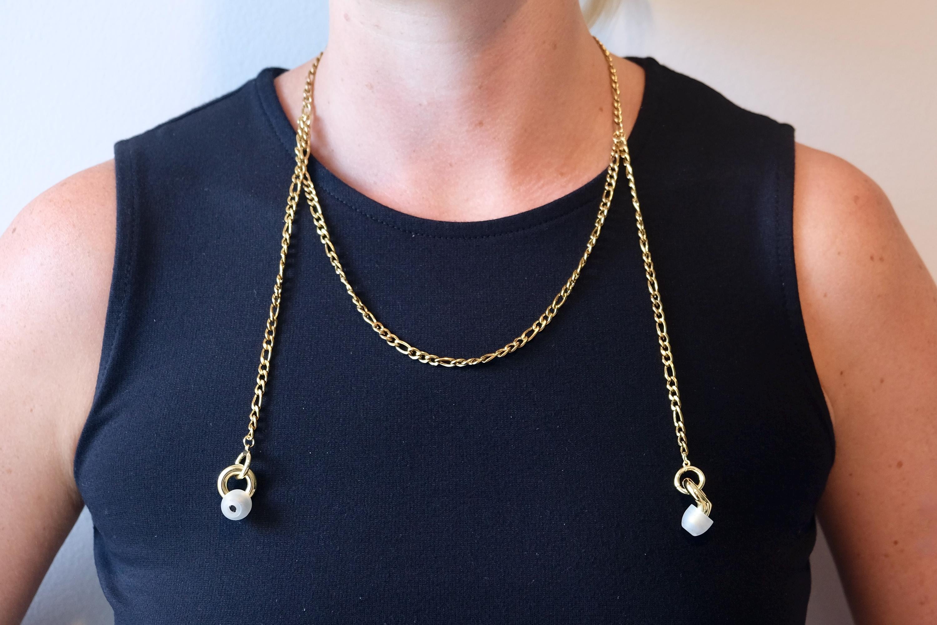 Tarnish-Free Gold Earplug Necklace | Thick Figaro Chain