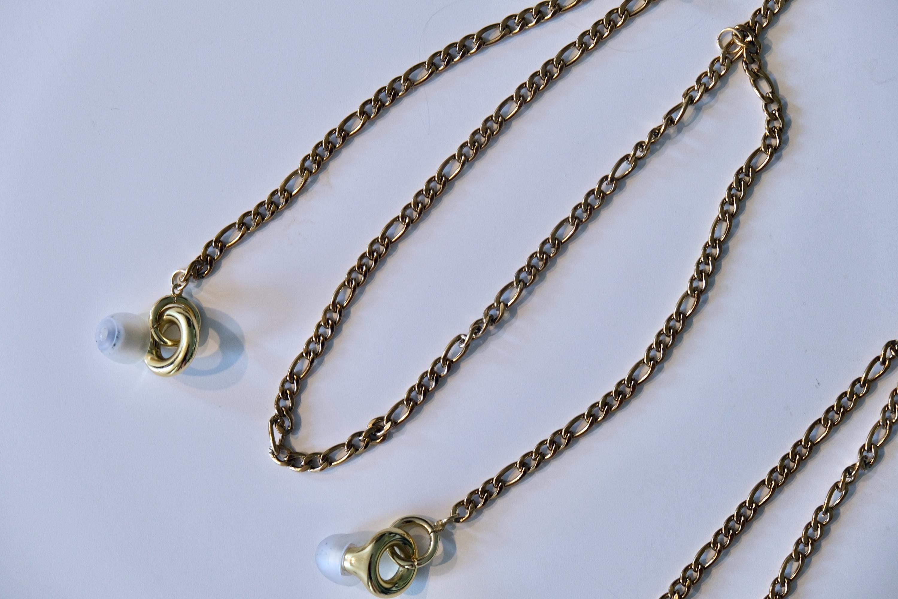 Tarnish-Free Gold Earplug Necklace | Thick Figaro Chain