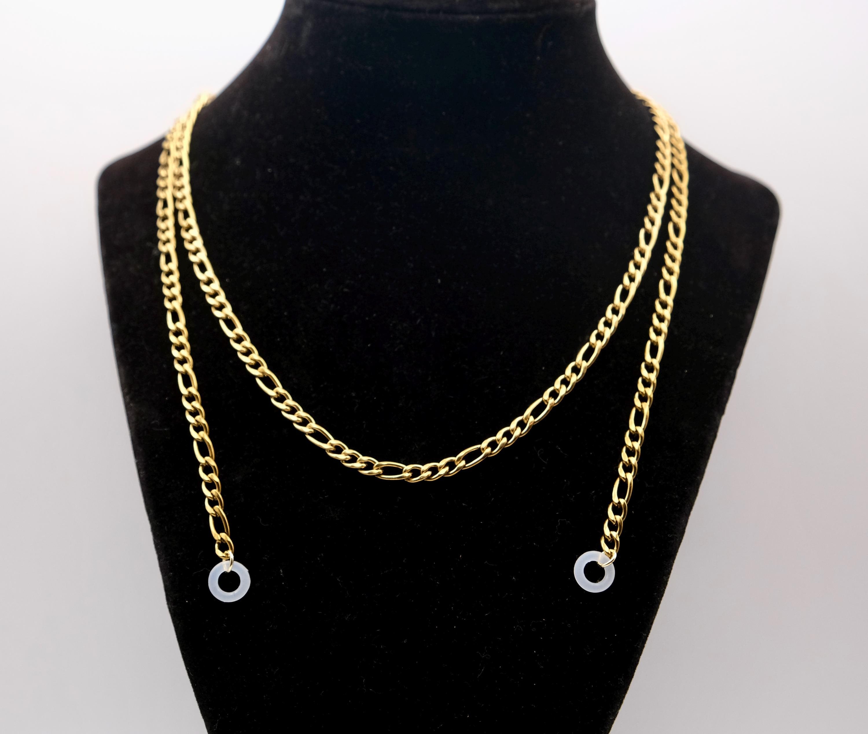 Tarnish-Free Gold Earplug Necklace | Thick Figaro Chain